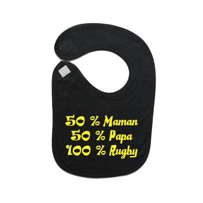 Bavoir bébé "100 % rugby " Noir/Jaune