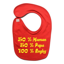 Bavoir bébé "100 % rugby " Rouge/Jaune