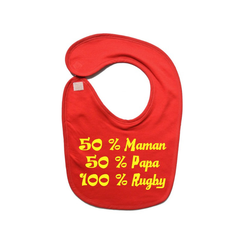 Bavoir bébé "100 % rugby " Rouge/Jaune