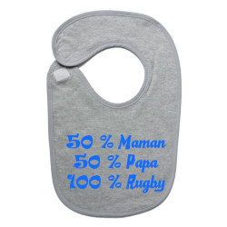 Bavoir bébé "100 % rugby " Gris/Bleu
