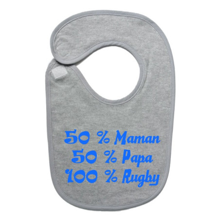 Bavoir bébé "100 % rugby " Gris/Bleu