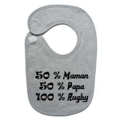 Bavoir bébé "100 % rugby " Gris/Noir
