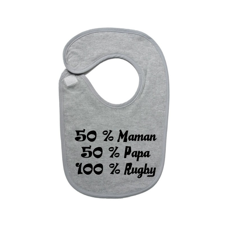 Bavoir bébé "100 % rugby " Gris/Noir