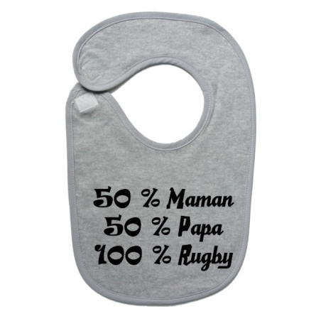 Bavoir bébé "100 % rugby " Gris/Noir