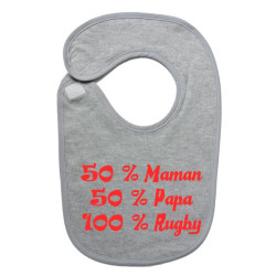 Bavoir bébé "100 % rugby " Gris/Rouge