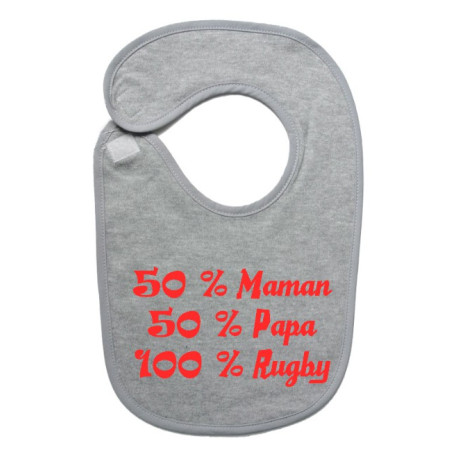 Bavoir bébé "100 % rugby " Gris/Rouge