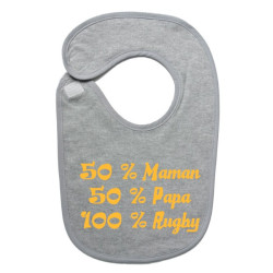 Bavoir bébé "100 % rugby " Gris/Or