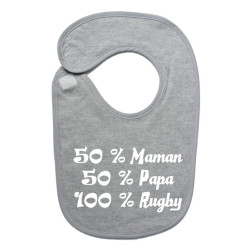 Bavoir bébé "100 % rugby " Gris/Blanc