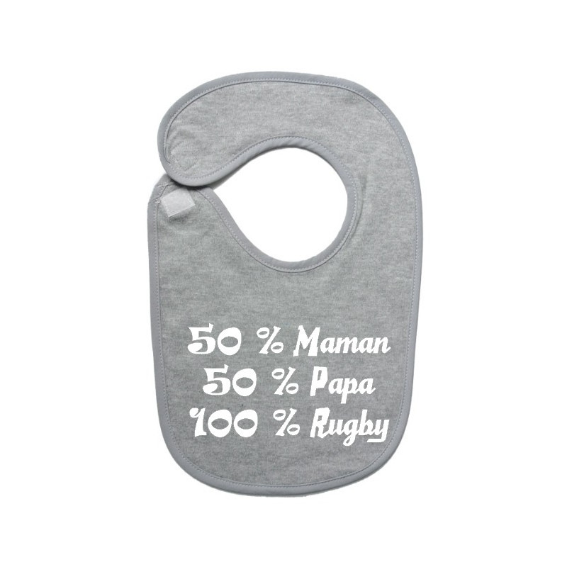 Bavoir bébé "100 % rugby " Gris/Blanc