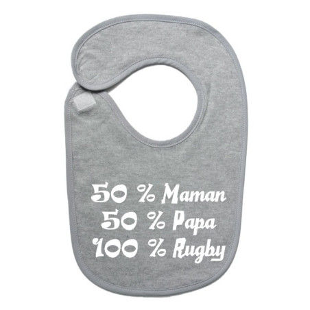 Bavoir bébé "100 % rugby " Gris/Blanc