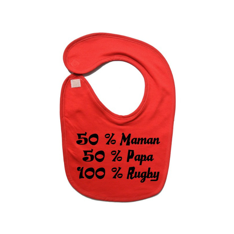 Bavoir bébé "100 % rugby " Rouge/Noir
