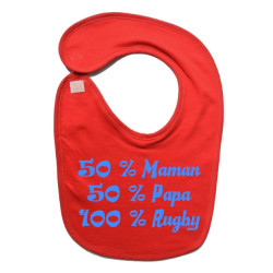 Bavoir bébé "100 % rugby " Rouge/Bleu