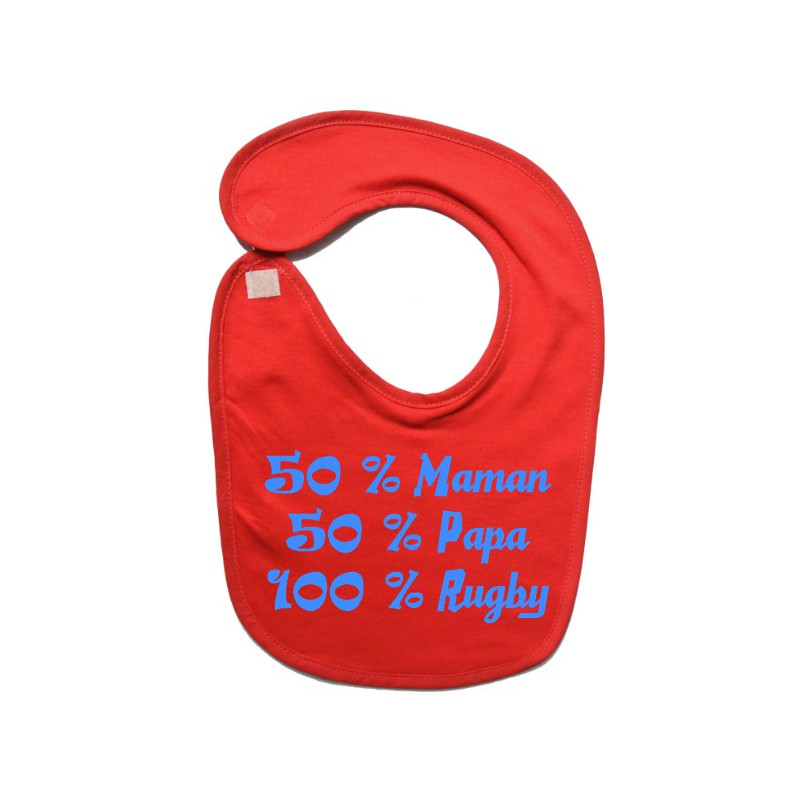 Bavoir bébé "100 % rugby " Rouge/Bleu