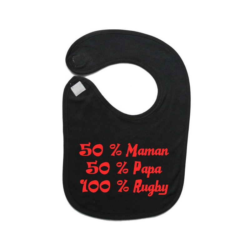 Bavoir bébé "100 % rugby " Noir/Rouge