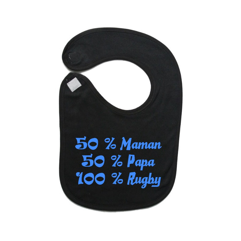 Bavoir bébé "100 % rugby " Noir/Bleu