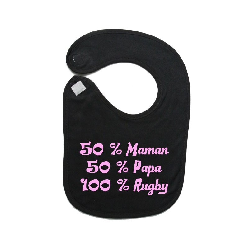 Bavoir bébé "100 % rugby " Noir/Rose