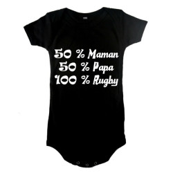 Body bébé "100 % rugby" Noir/Blanc