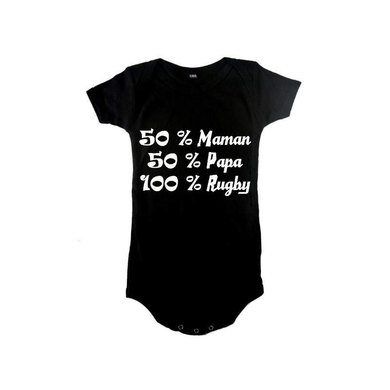 Body bébé "100 % rugby" Noir/Blanc
