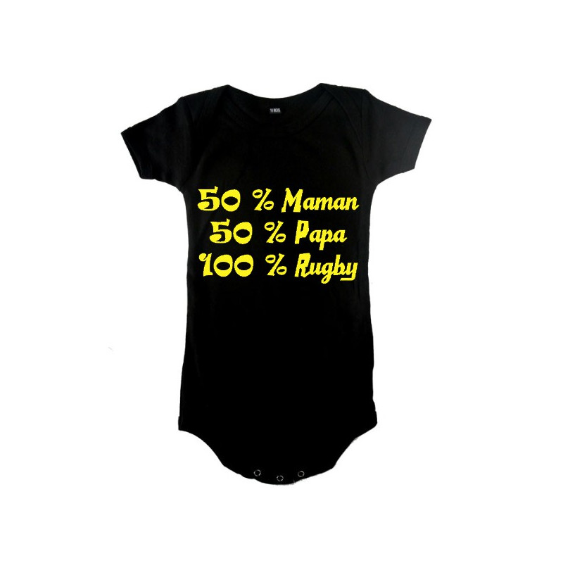 Body bébé "100 % rugby" Noir/Jaune