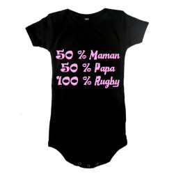 Body bébé "100 % rugby" Noir/Rose