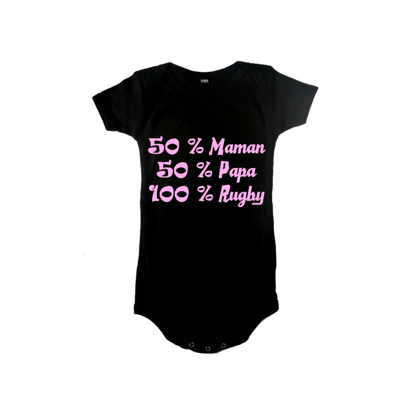 Body bébé "100 % rugby" Noir/Rose