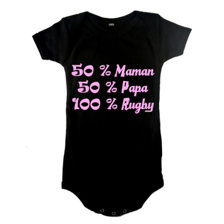 Body bébé "100 % rugby" Noir/Rose