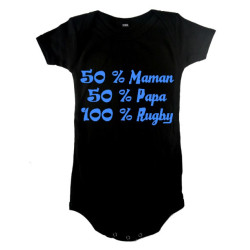 Body bébé "100 % rugby" Noir/Bleu
