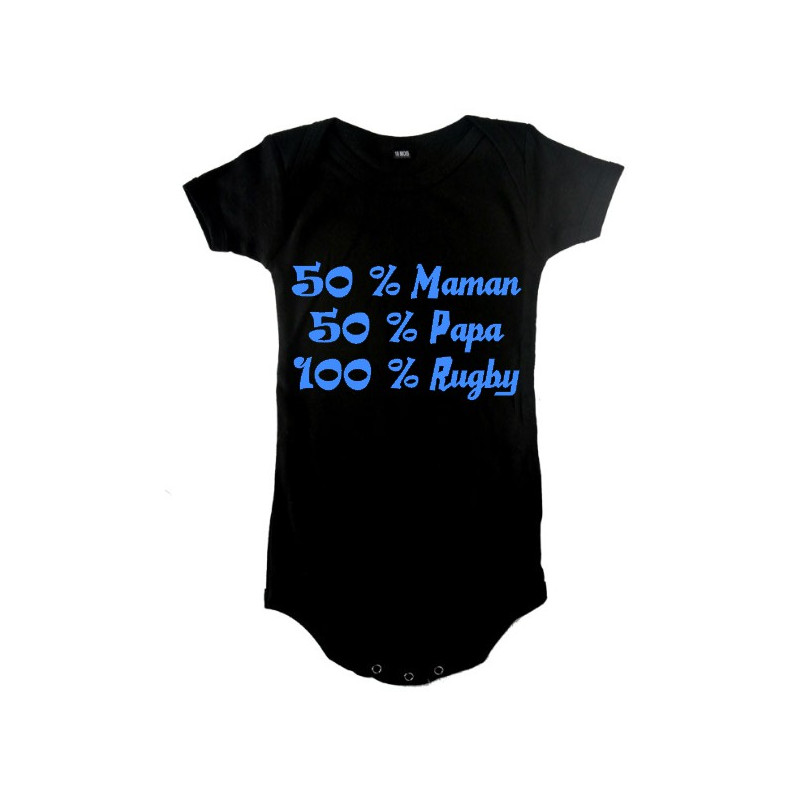 Body bébé "100 % rugby" Noir/Bleu