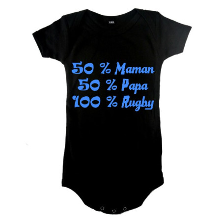 Body bébé "100 % rugby" Noir/Bleu