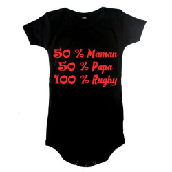 Body bébé "100 % rugby" Noir/Rouge