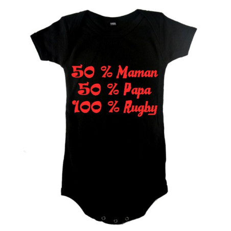 Body bébé "100 % rugby" Noir/Rouge