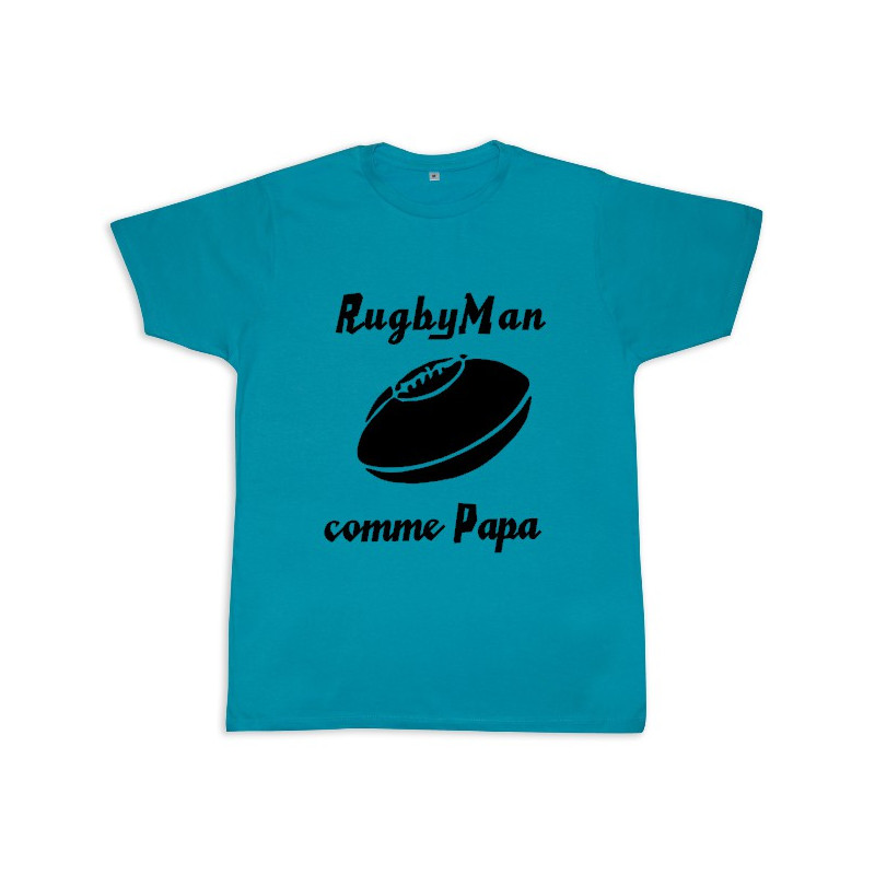 Tee shirt rugby bébé "RugbyMan comme Papa" Bleu/Noir