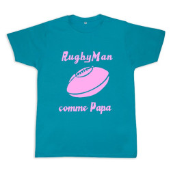 Tee shirt rugby bébé "RugbyMan comme Papa" Bleu/Rose