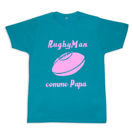 Tee shirt rugby bébé "RugbyMan comme Papa" Bleu/Rose