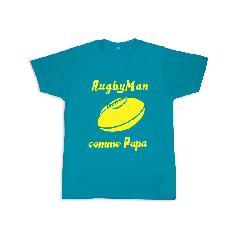 Tee shirt rugby bébé "RugbyMan comme Papa" Bleu/Jaune