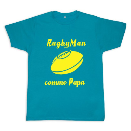 Tee shirt rugby bébé "RugbyMan comme Papa" Bleu/Jaune