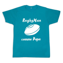 Tee shirt rugby bébé "RugbyMan comme Papa" Bleu/Blanc