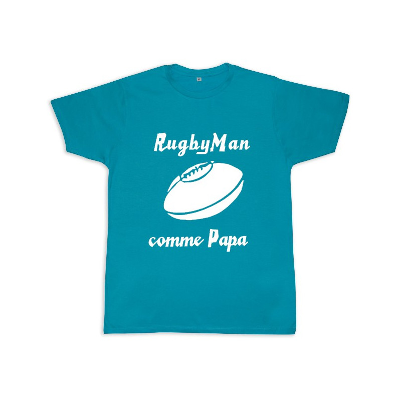 Tee shirt rugby bébé "RugbyMan comme Papa" Bleu/Blanc