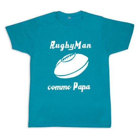 Tee shirt rugby bébé "RugbyMan comme Papa" Bleu/Blanc