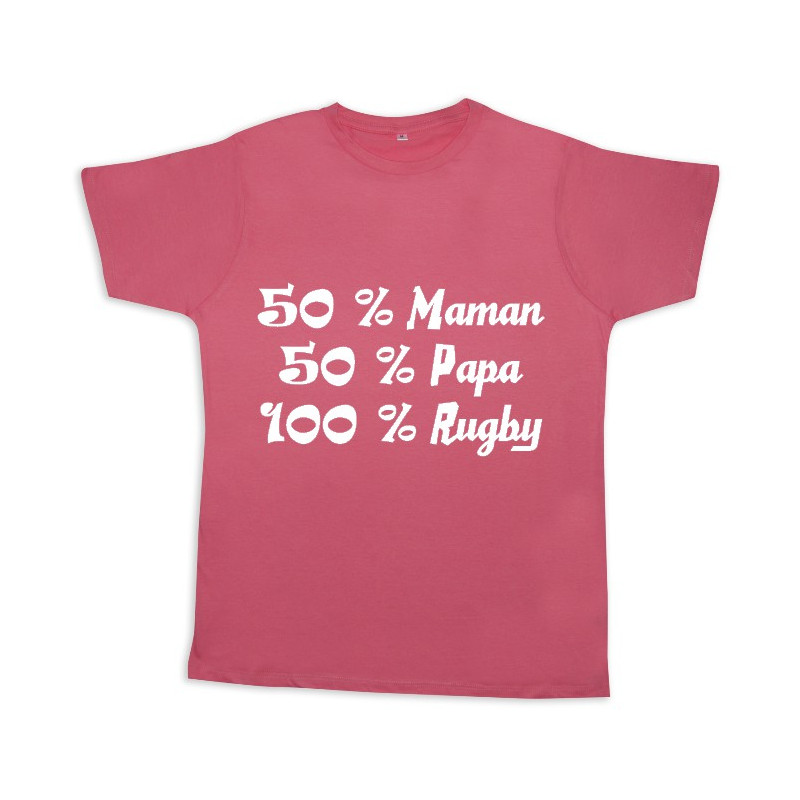 Tee shirt rugby bébé "100 % rugby" Rose/Blanc