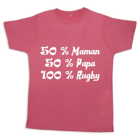 Tee shirt rugby bébé "100 % rugby" Rose/Blanc