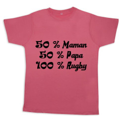 Tee shirt rugby bébé "100 % rugby" Rose/Noir