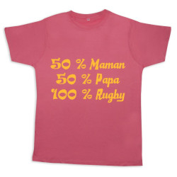 Tee shirt rugby bébé "100 % rugby" Rose/Or