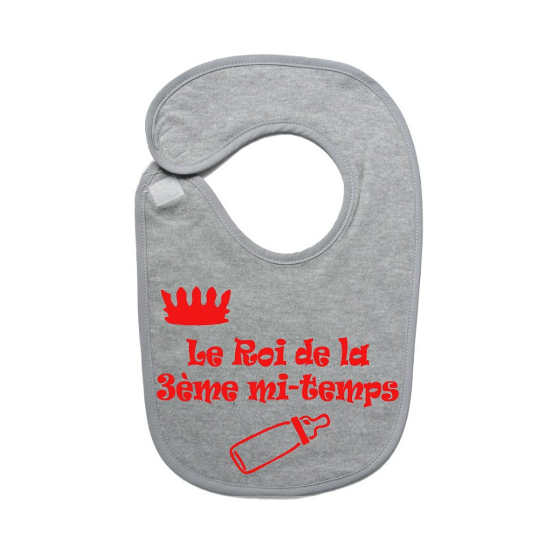 Bavoir bébé "Roi de la 3ème mi-temps" Gris/Rouge