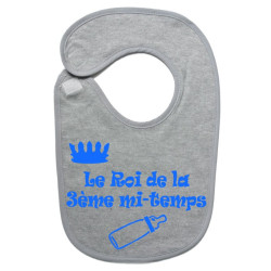 Bavoir bébé "Roi de la 3ème mi-temps" Gris/Bleu