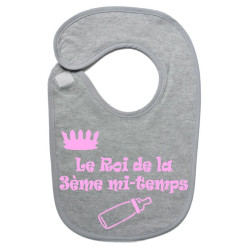 Bavoir bébé "Roi de la 3ème mi-temps" Gris/Rose