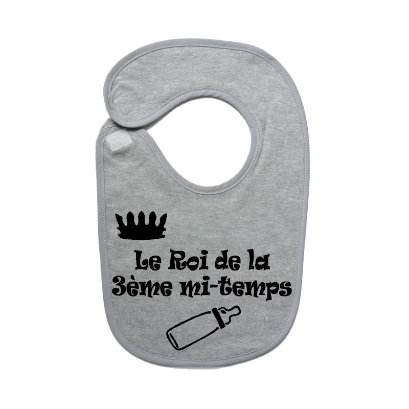 Bavoir bébé "Roi de la 3ème mi-temps" Gris/Noir