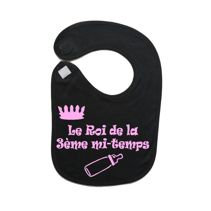 Bavoir bébé "Roi de la 3ème mi-temps" Noir/Rose