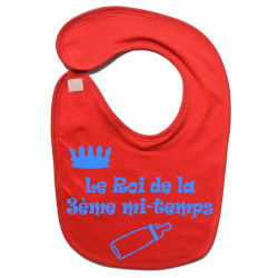 Bavoir bébé "Roi de la 3ème mi-temps" Rouge/Bleu
