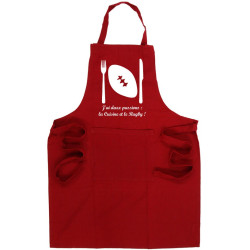 Tablier de cuisine Rugby "Ballon" Rouge/Blanc